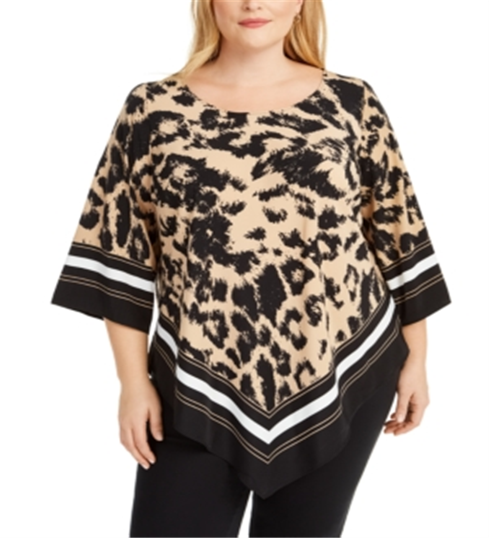 Alfani Women's Plus Animal Print Top Black Size 3X