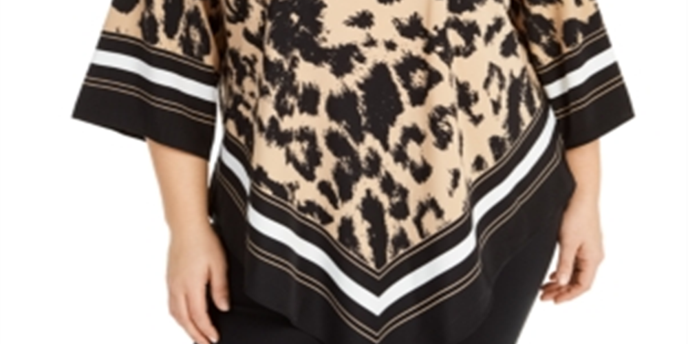 Alfani Women's Plus Animal Print Top Black Size 3X