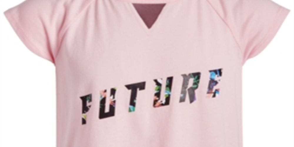 Ideology Big Girl's Keyhole Cutout Graphic Print T-Shirt Pink Size Medium