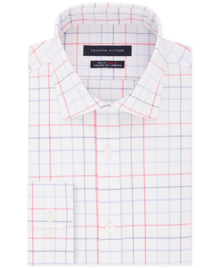 Tommy Hilfiger Men's Fitted Flex Stretch Moisture Wicking Check Dress Shirt Red Size L