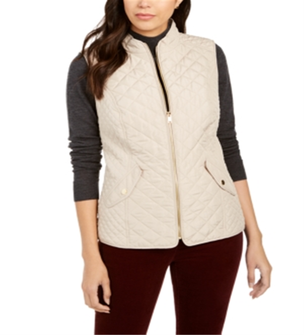 Charter Club Women's Quilted Stand-Collar Vest  Sedona Dust  Size XL