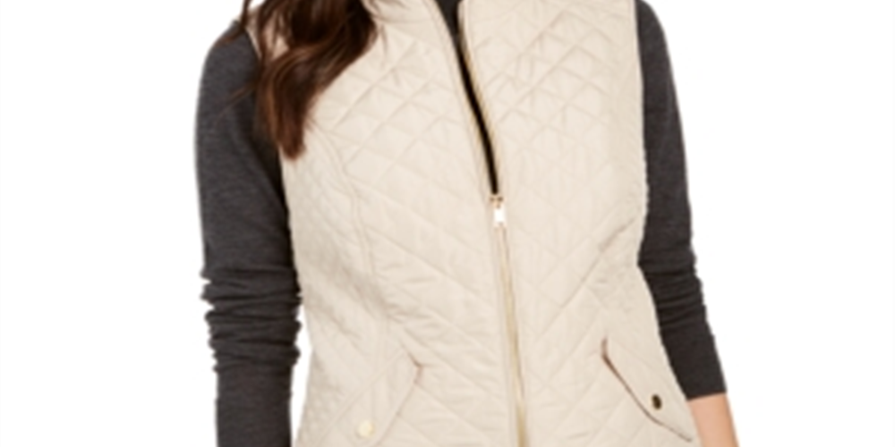 Charter Club Women's Quilted Stand-Collar Vest  Sedona Dust  Size XL