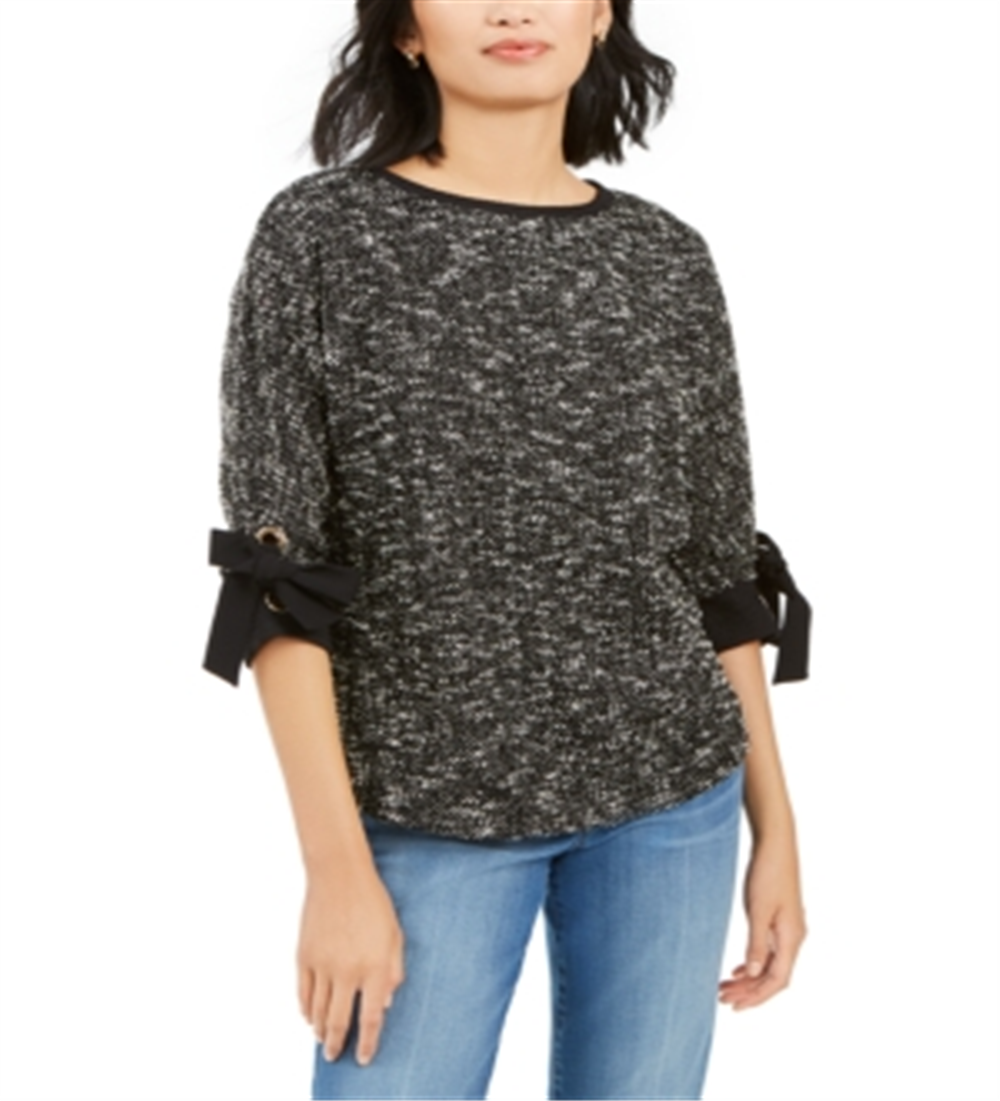 Charter Club Women's 3/4-Sleeve Bow-Trim Top  Black Size Small