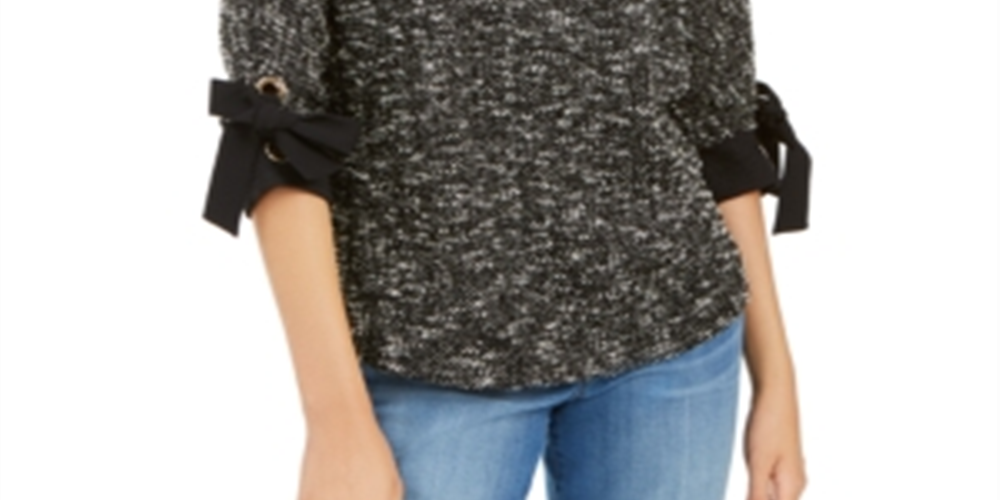 Charter Club Women's 3/4-Sleeve Bow-Trim Top  Black Size Small