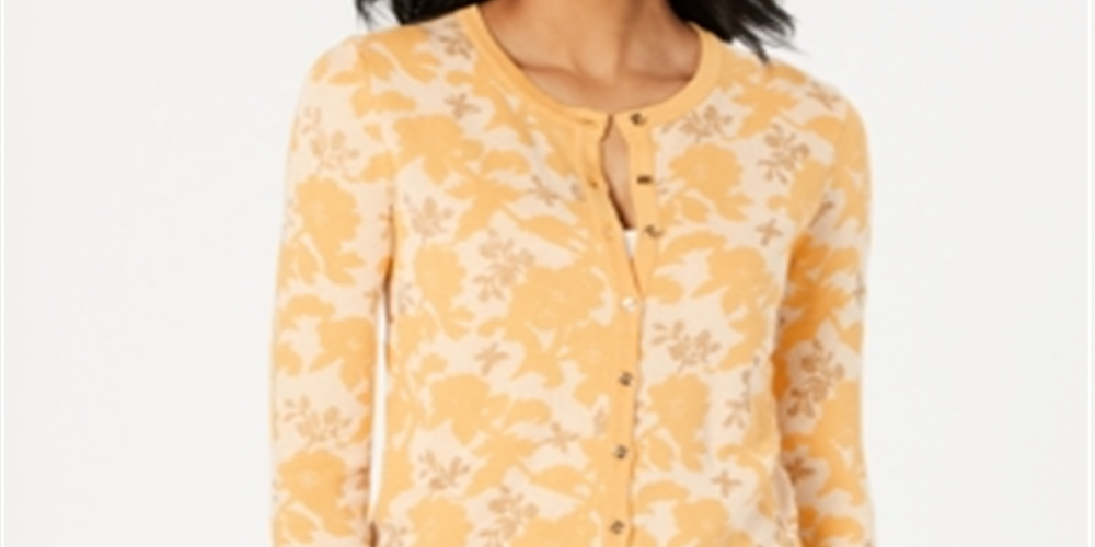 Charter Club Women's Jacquard Print Cardigan Yellow Size Large