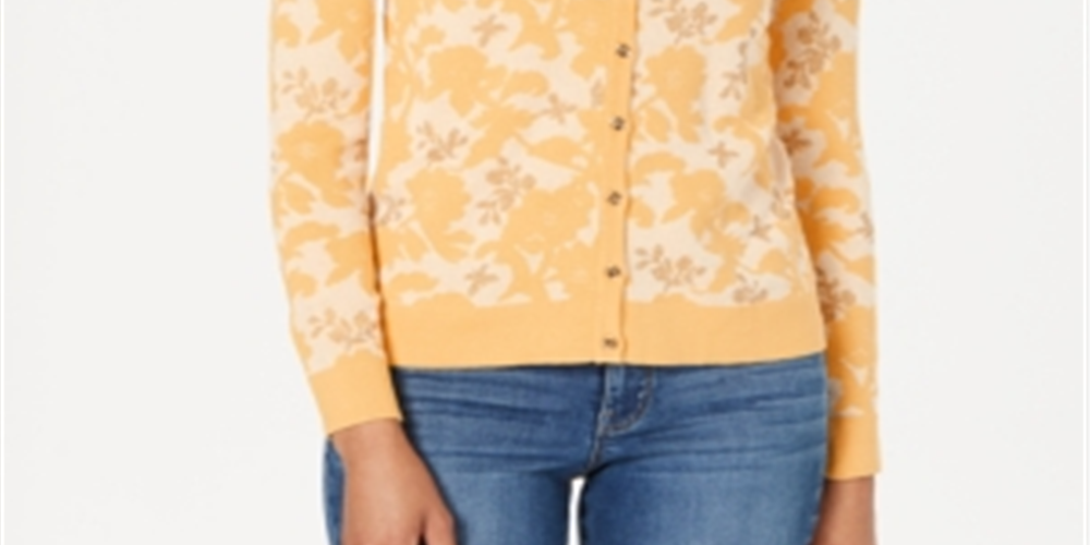 Charter Club Women's Jacquard Print Cardigan Yellow Size Large