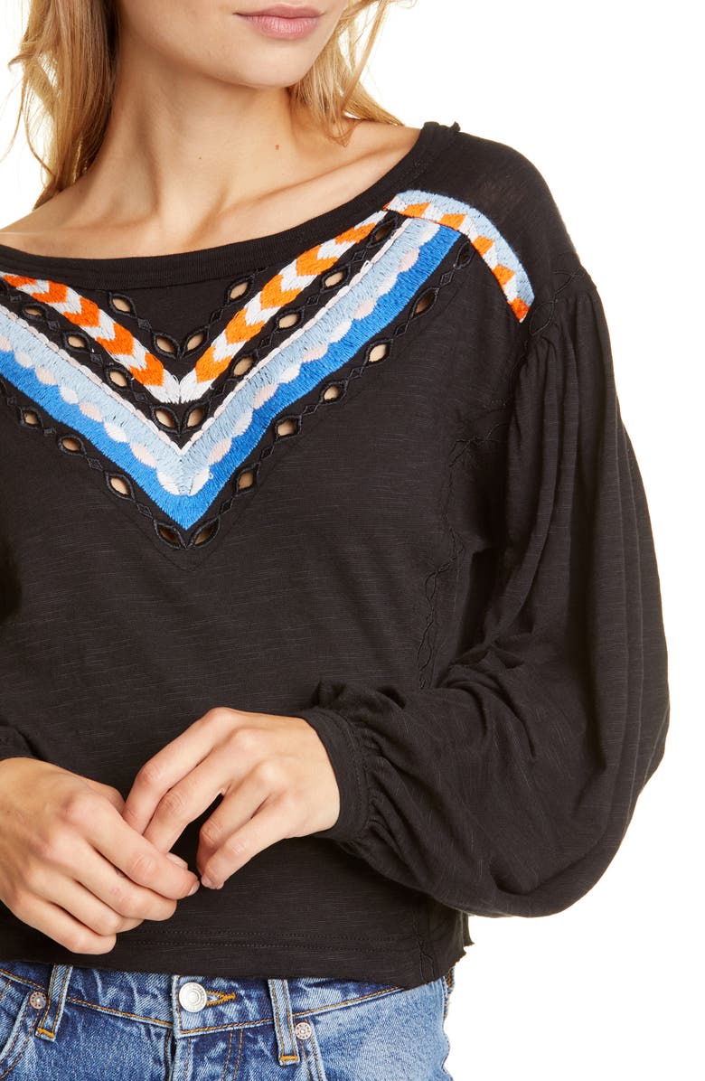 Free People Women's Hand Me Down Embroidered Crop Top Black Size X-Small