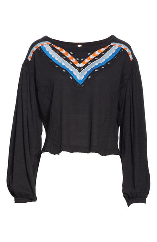 Free People Women's Hand Me Down Embroidered Crop Top Black Size X-Small