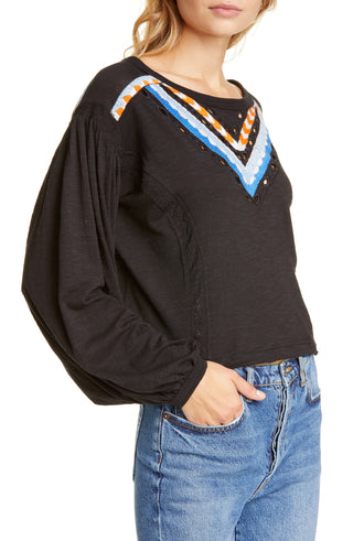 Free People Women's Hand Me Down Embroidered Crop Top Black Size X-Small