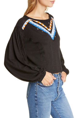 Free People Women's Hand Me Down Embroidered Crop Top Black Size X-Small