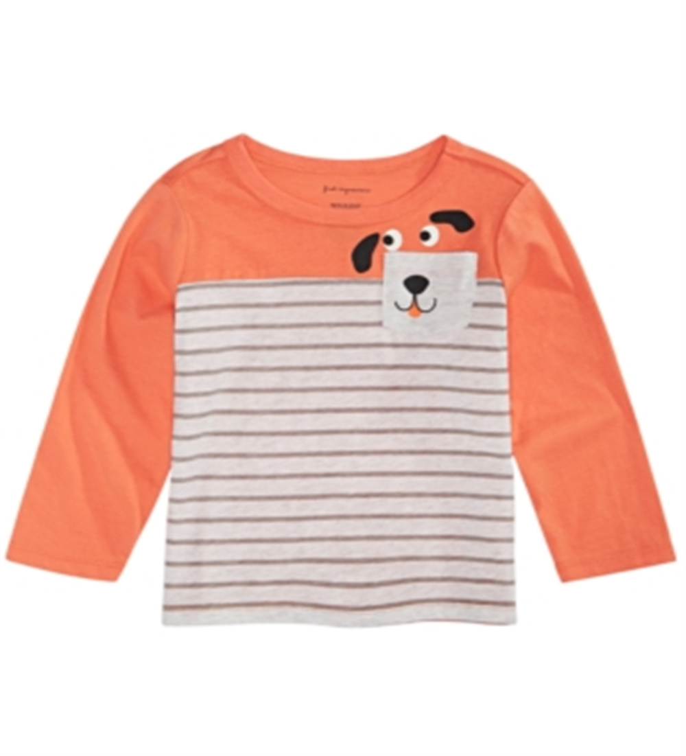 First Impressions Baby Boy's Dog Print Pocket T-Shirt Orange Rise Size 6-9 MOS