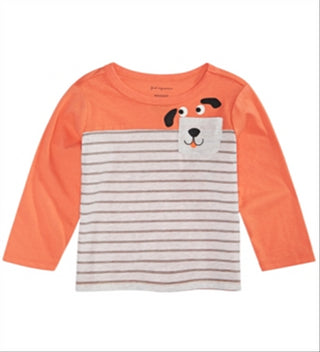 First Impressions Baby Boy's Dog Print Pocket T-Shirt Orange Rise Size 6-9 MOS