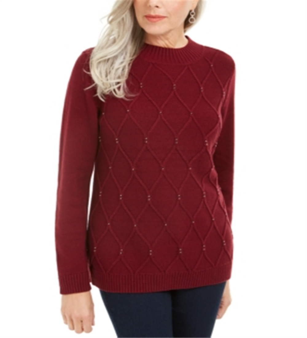 Karen Scott Women's Beaded Cable Mock Neck Sweater Red Size XX-Large
