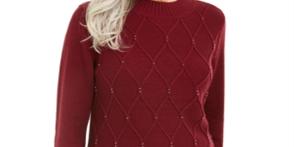 Karen Scott Women's Beaded Cable Mock Neck Sweater Red Size XX-Large