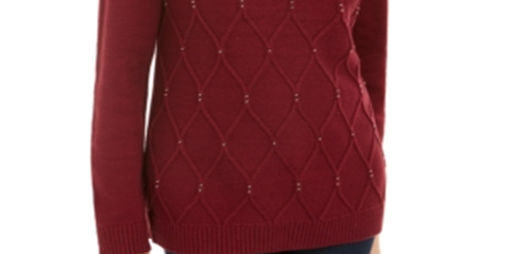 Karen Scott Women's Beaded Cable Mock Neck Sweater Red Size XX-Large