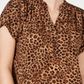Charter Club Women's Animal Print Short Sleeve Shirt Brown Size Small