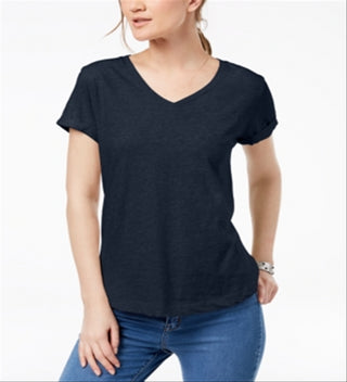 Style & Co Women's V Neck Pocket T-Shirt Blue Size Petite S