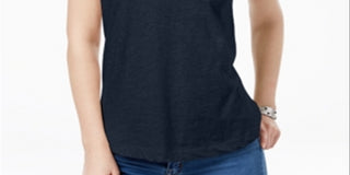 Style & Co Women's V Neck Pocket T-Shirt Blue Size Petite S