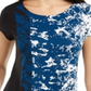 Alfani Women's Printed Round-Hem T-Shirt Blue Size Petite S/M