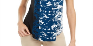 Alfani Women's Printed Round-Hem T-Shirt Blue Size Petite S/M