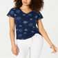 Style & Co Women's Printed V Neck T-Shirt Blue Size Petite Small