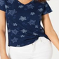Style & Co Women's Printed V Neck T-Shirt Blue Size Petite Small
