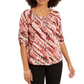 NY Collection Women's Printed Roll Tab Sleeve Peasant Top Wine Size Petite XL