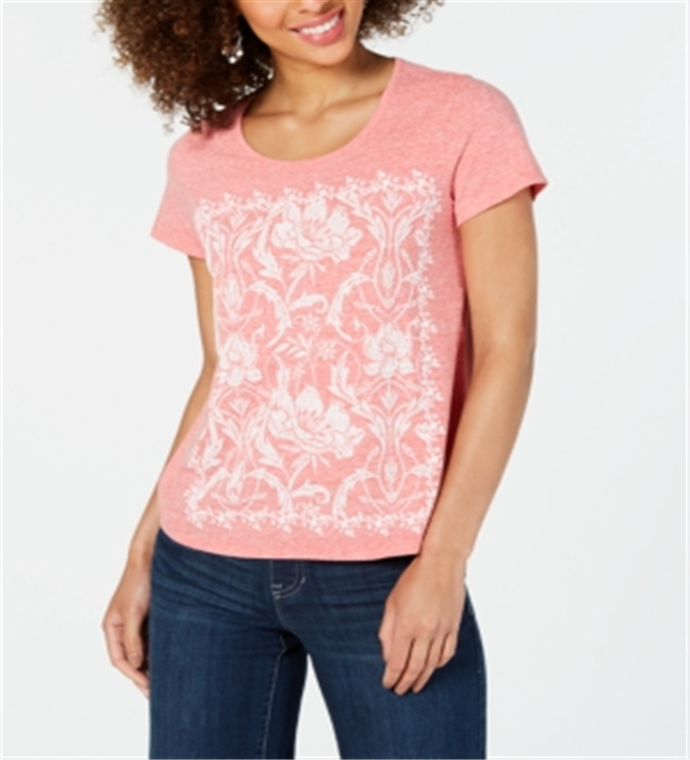 Style & Co Women's Graphic Print T-Shirt Pink Size Petite L
