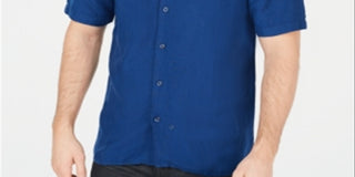 Alfani Men's Linen Blend Wear to Work Button-Down Shirt Blue Size 3XL
