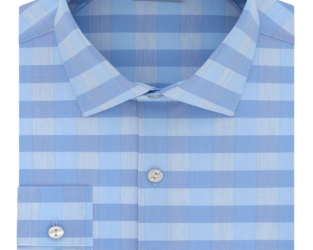 Kenneth Cole Reaction Men's Checkls Slim Fit Spread Collar Shirt Blue Size XL