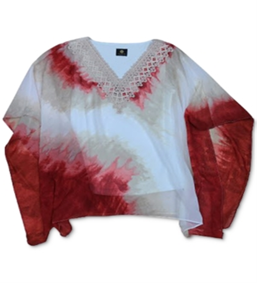JM Collection Women's Crochet-Trim Printed Poncho To red star grt combo Size  L