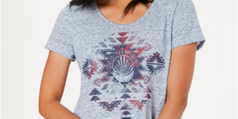 Style & Co Women's Graphic Handkerchief Hem Top Blue Size Petite M