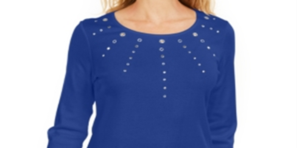 Karen Scott Women's Grommet-Embellished Top Ultra Blue Size XXL