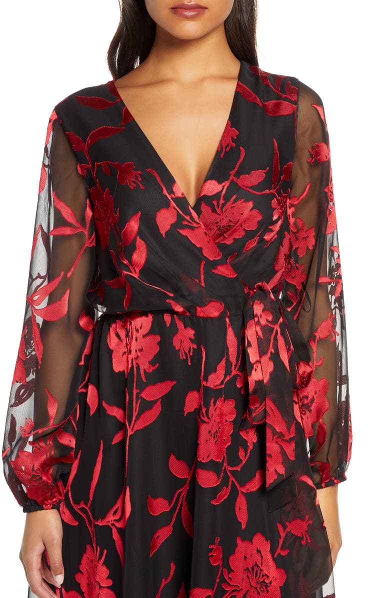 Julia Jordan Women's Floral-Print Faux-Wrap Dress Red Combo Size 10