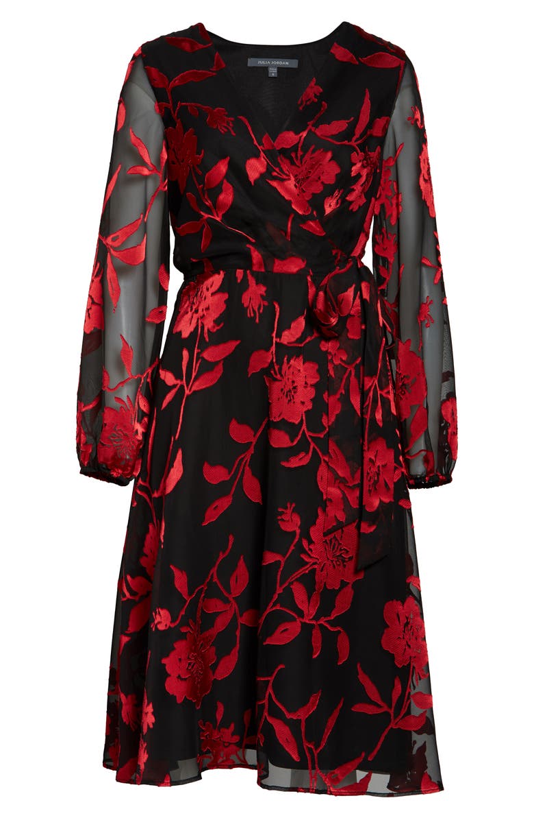 Julia Jordan Women's Floral-Print Faux-Wrap Dress Red Combo Size 10