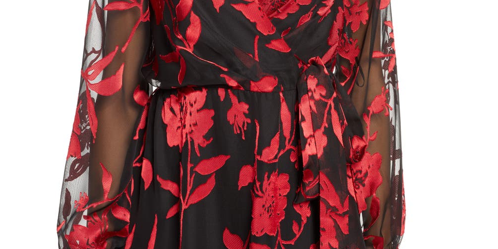 Julia Jordan Women's Floral-Print Faux-Wrap Dress Red Combo Size 10