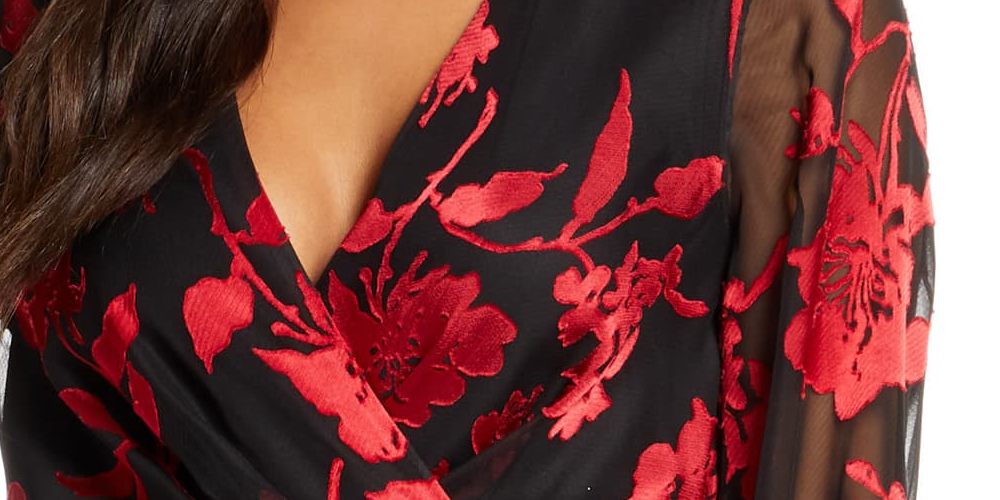 Julia Jordan Women's Floral-Print Faux-Wrap Dress Red Combo Size 10