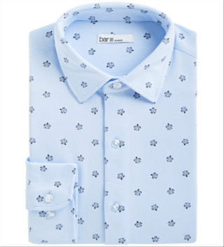 Bar III Men's Slim Fit Stretch Sea Turtle Print Knit Dress Shirt Blue Size XL