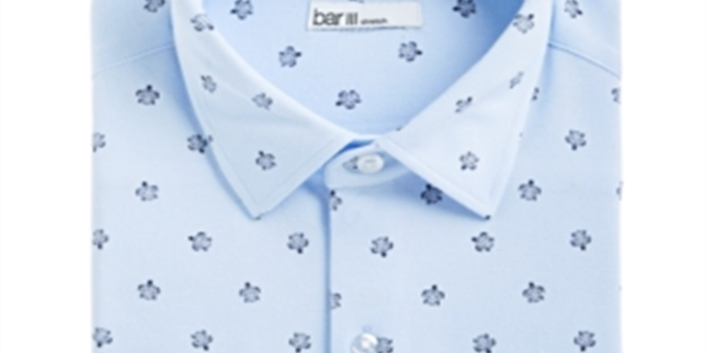 Bar III Men's Slim Fit Stretch Sea Turtle Print Knit Dress Shirt Blue Size XL
