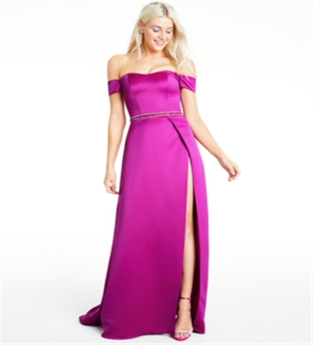 Glamour by Terani Women's Juniors' Off-the-Shoulder Gown Pink Size 16