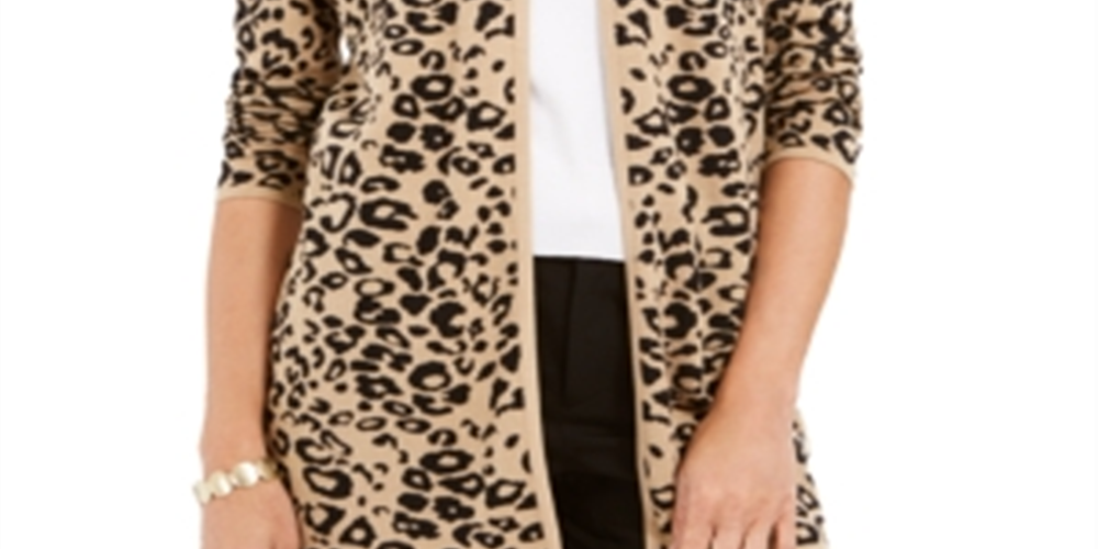 JM Collection Women's Patterned Cardigan Sweater Black Size Petite L