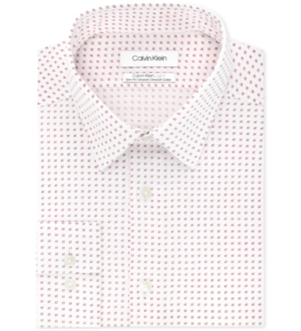 Calvin Klein Men's Stretch Print Dress Shirt Crimson Red Size 16X34-35