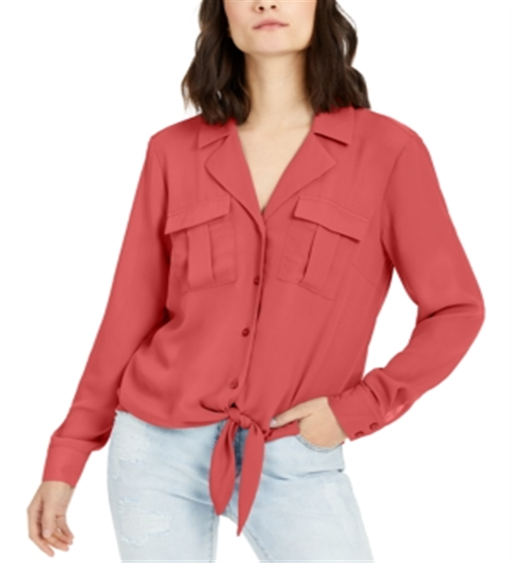 Inc International Concepts Women's Petite Tie-Front Utility Shirt Grapefruit Petite S