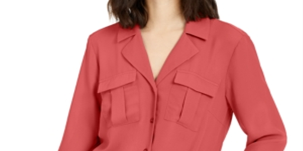 Inc International Concepts Women's Petite Tie-Front Utility Shirt Grapefruit Petite S