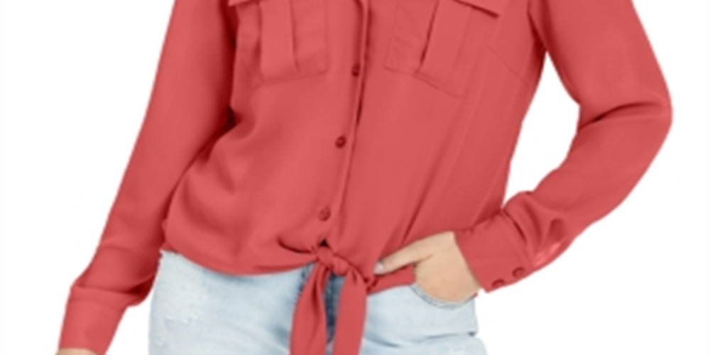 Inc International Concepts Women's Petite Tie-Front Utility Shirt Grapefruit Petite S