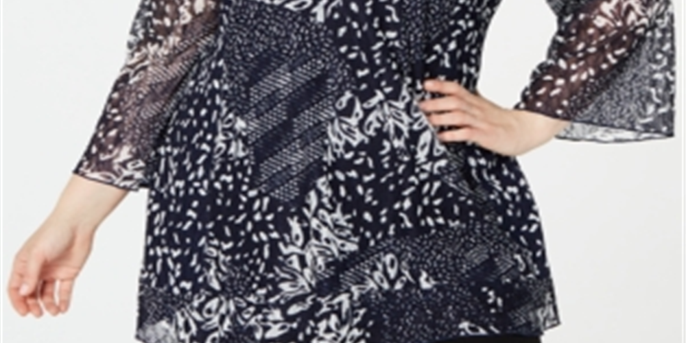 JM Collection Women's Plus Printed Lace Tunic Blue Size 3X