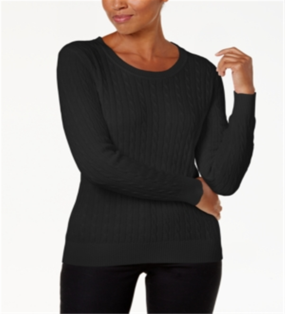 Karen Scott Women's  Cable-Knit Crewneck Sweater Deep Black  Size Small