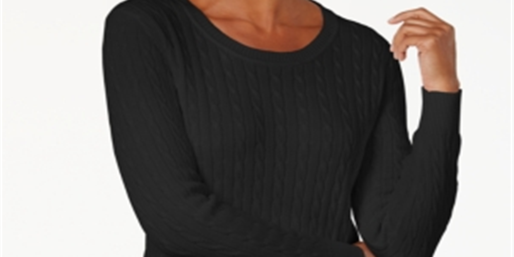 Karen Scott Women's  Cable-Knit Crewneck Sweater Deep Black  Size Small