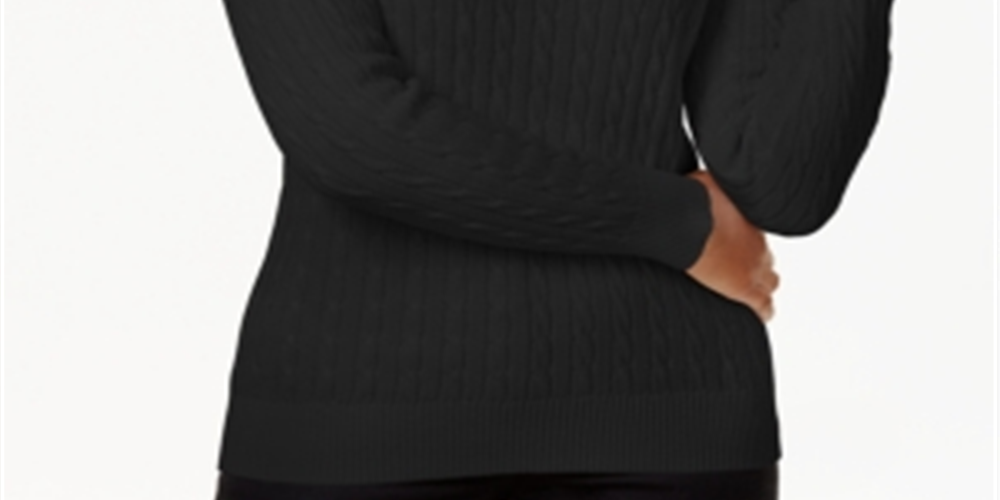 Karen Scott Women's  Cable-Knit Crewneck Sweater Deep Black  Size Small
