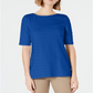 Charter Club Women's Texture-Striped Elbow-Sleeve T Northern Lights Size  L